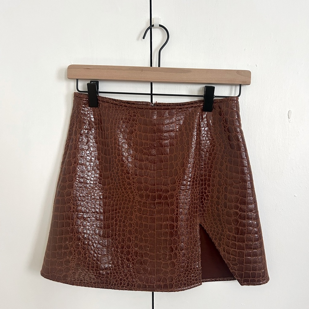 Motel Rocks Faux Leather Mini Skirt in Brown Croc